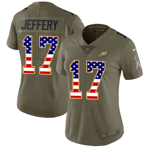 Nike Eagles #17 Alshon Jeffery Olive/USA Flag Women's Stitched NFL Limited Salute to Service Jersey - Click Image to Close